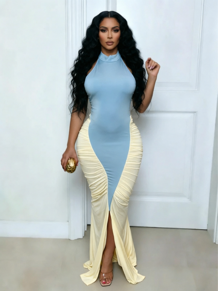 Two-Tone Combo Ruched Dress
