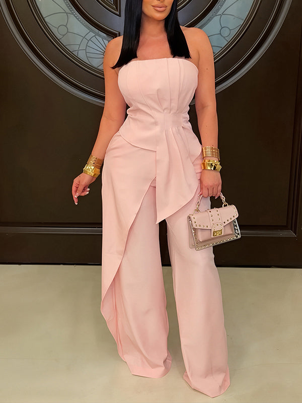Solid Tube Top & Pants Set