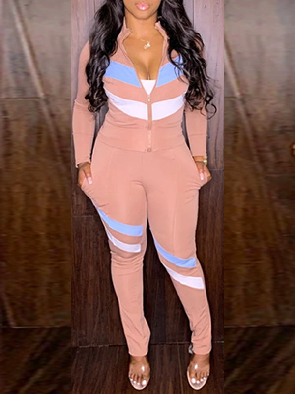 Colorblock Zip-Front Top & Pant Set