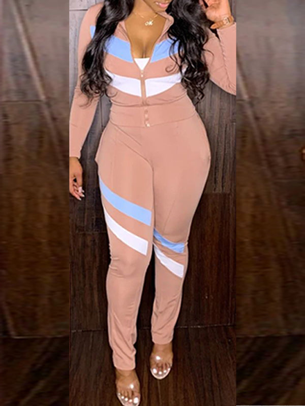 Colorblock Zip-Front Top & Pant Set