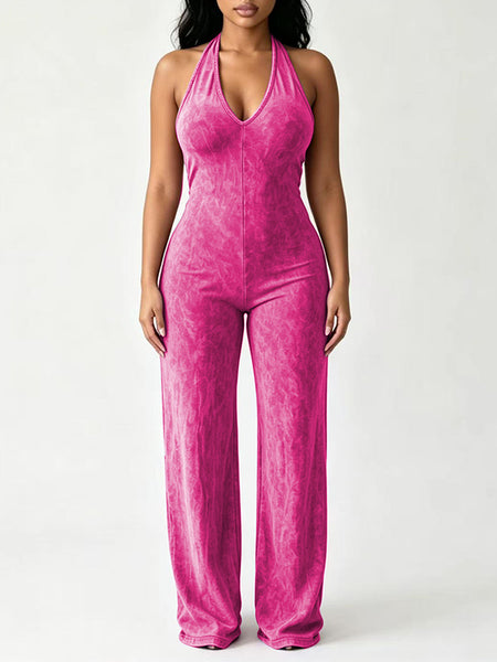 Wash Sleeveless Open-Back Jumpsuit