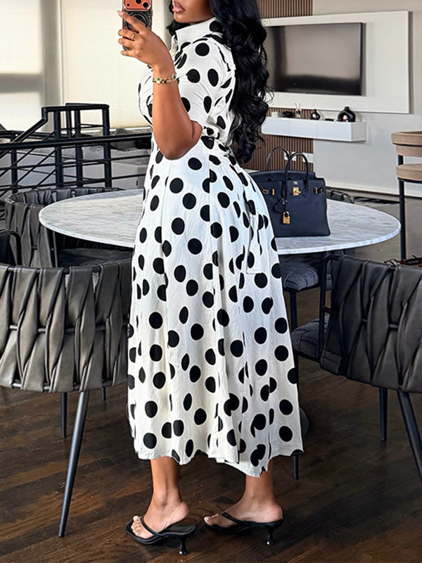V‑Neck Polka Dot Maxi Dress