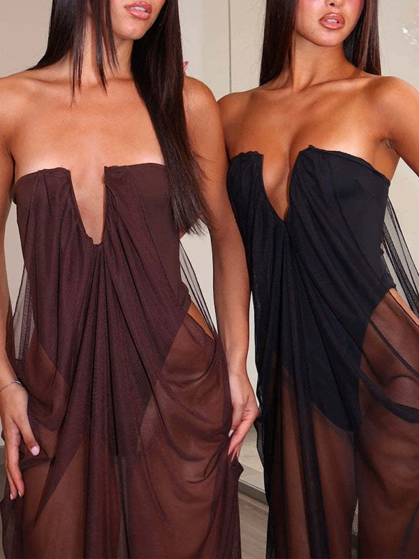 Sheer Combo Strapless Dress
