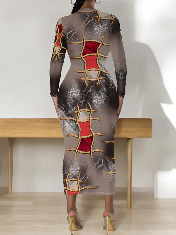 Printed Round-Neck Maxi Dress