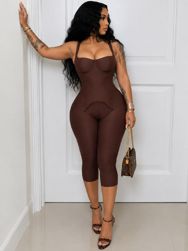 Sleeveless Corset Top & Capri Pants Set