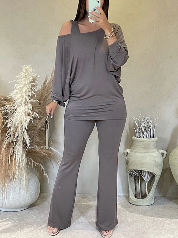 Solid Boat-Neck Top & Pants Set