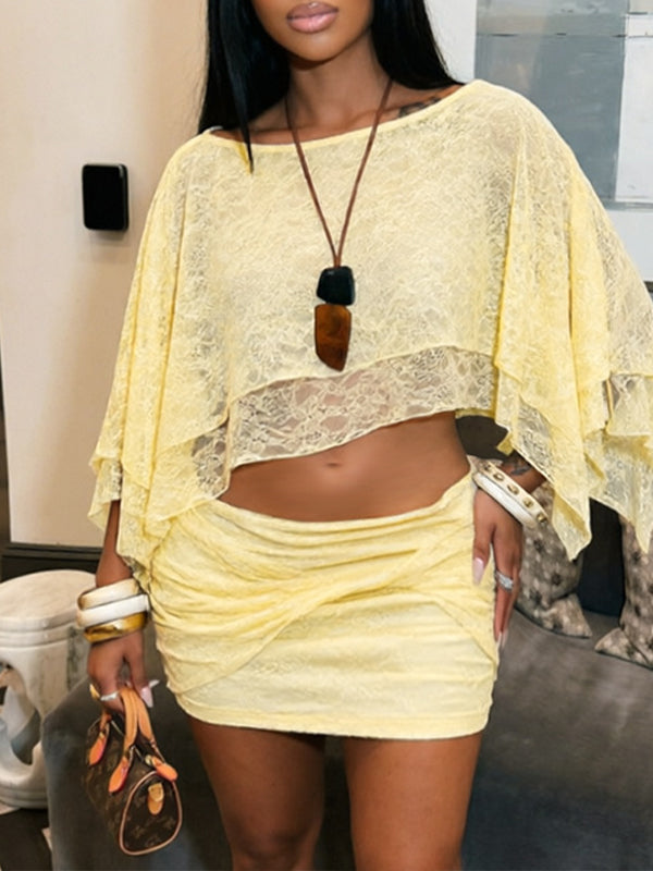 Lace Cape Top & Skirt Set