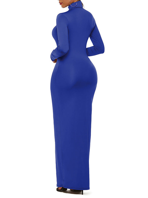 Solid High-Neck Maxi Dress