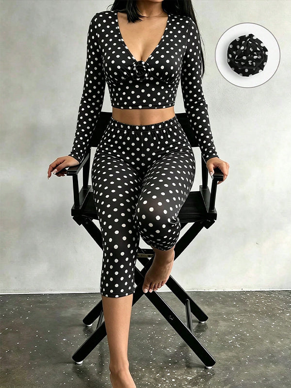 Polka Dot V-Neck Two-Piece Set