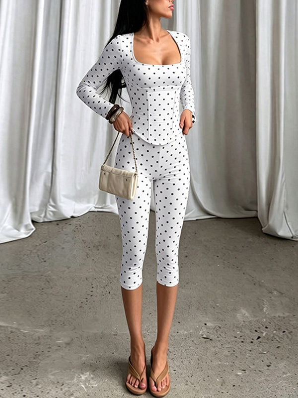 Dot Capri Jumpsuit with Corset