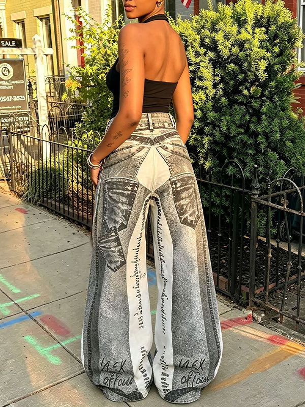 Printed Wide-Leg Jeans