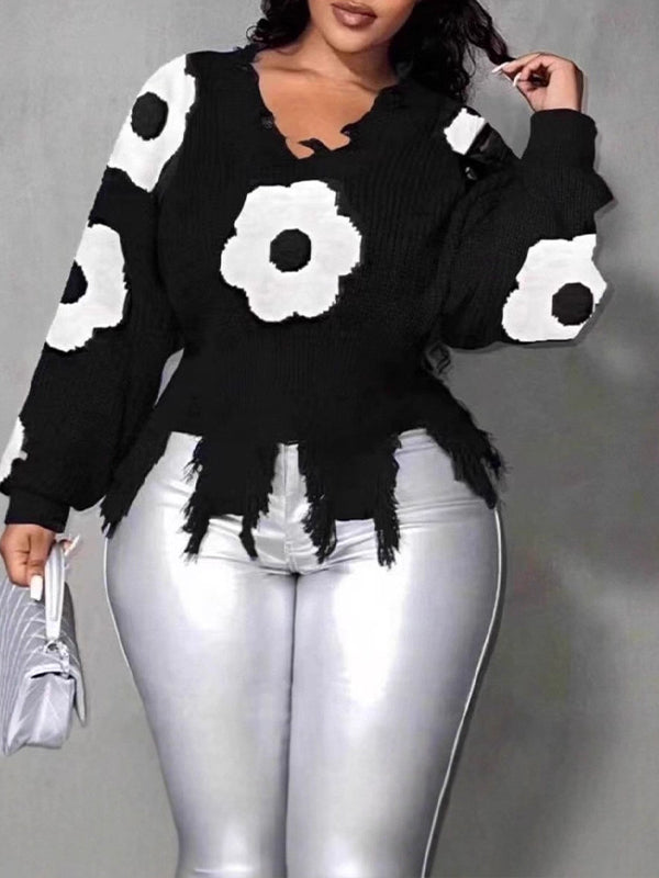 Morchique Floral Distressed Sweater