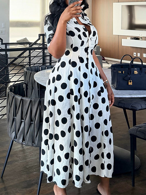 V‑Neck Polka Dot Maxi Dress