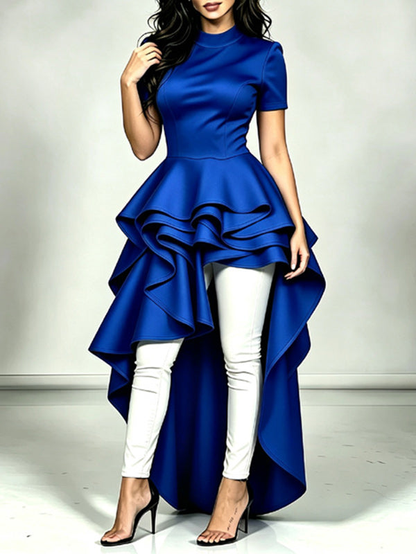 Solid Irregular Ruffle‑Hem Dress
