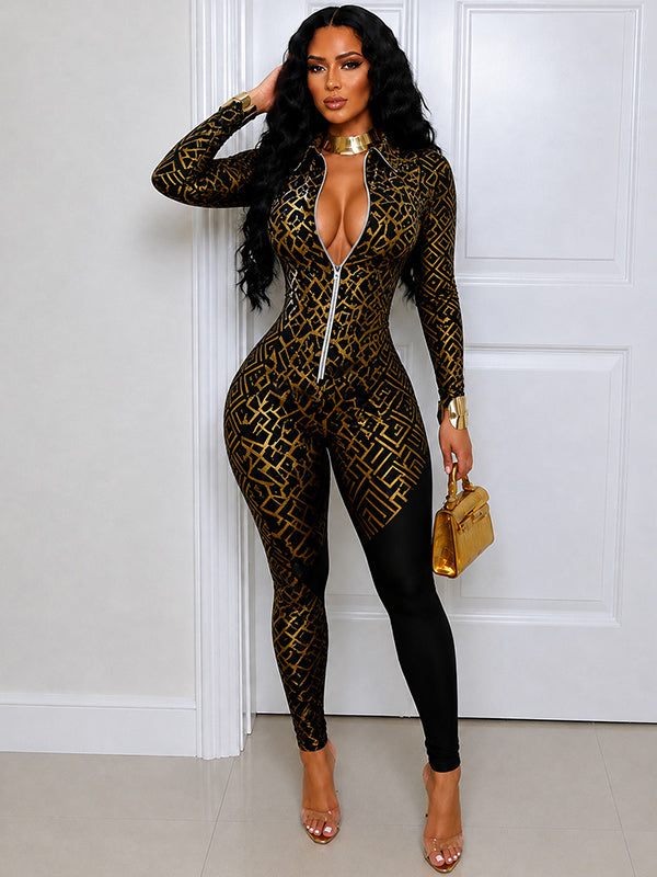 Printed Zip Front Jumpsuit