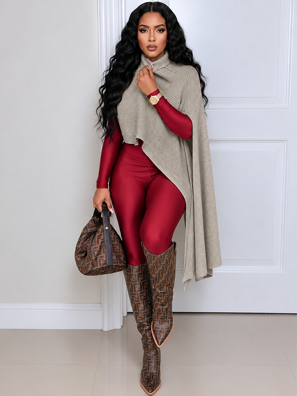 Asymmetric Turtleneck Knit Cape