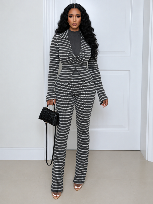 Stripe Collared Top & Pant Set