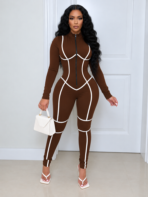 Stripe Zip-Front Jumpsuit