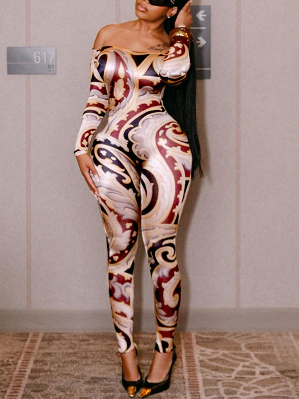 Print Off‑Shoulder Jumpsuit