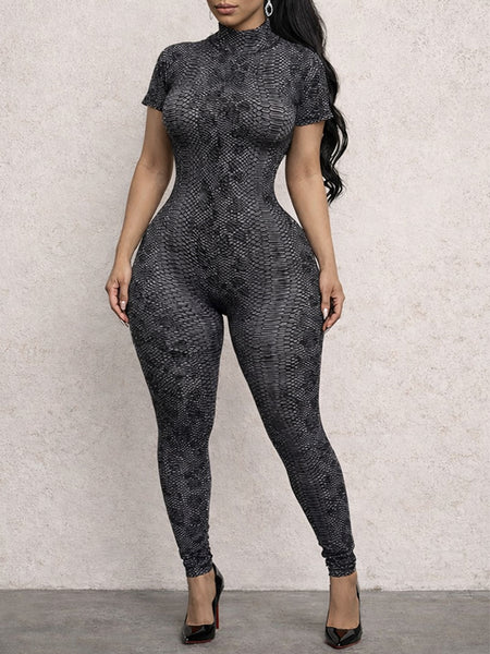 Snake-Print Open-Back Jumpsuit