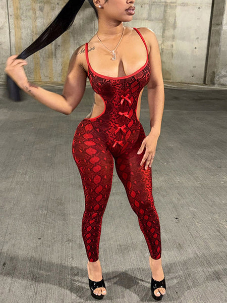 Snake Print Cutout Cami Jumpsuit