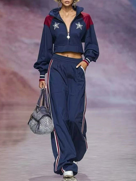 Print Crop Top & Striped Pants Set