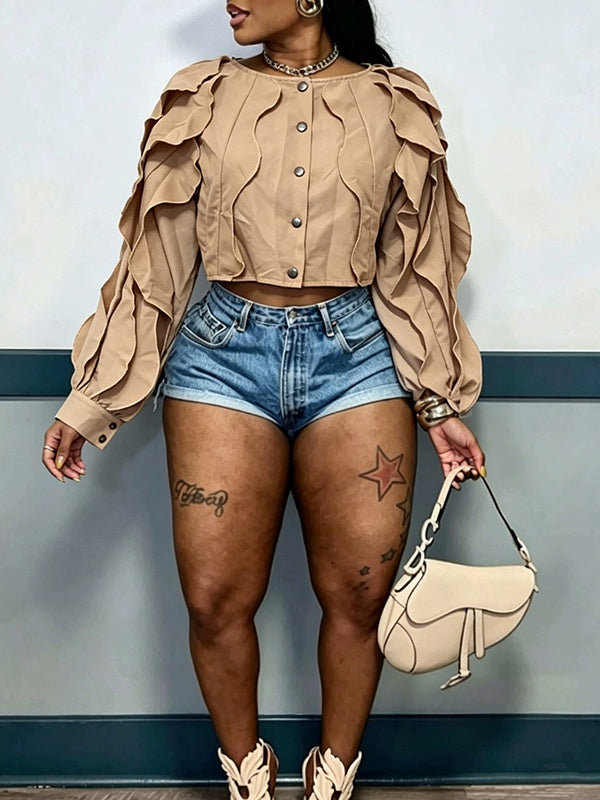 Solid Ruffle Cropped Top