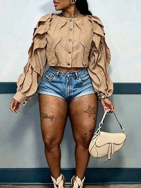 Solid Ruffle Cropped Top