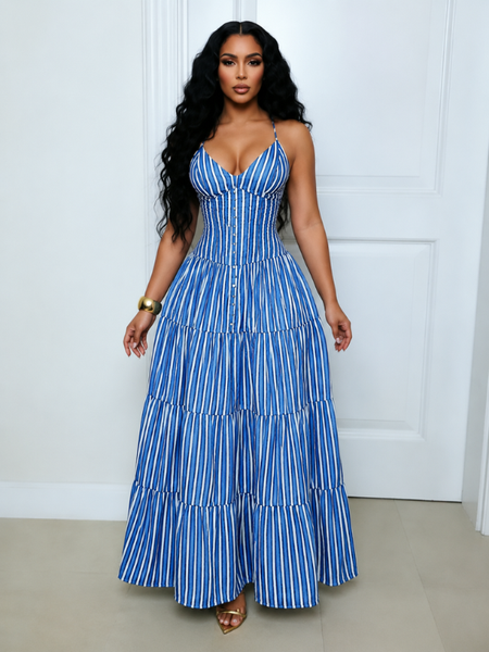 Stripe Combo Cami Maxi Dress