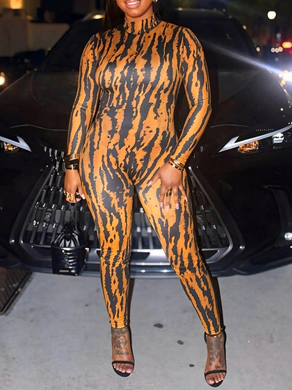 Print Mock‑Neck Backless Jumpsuit