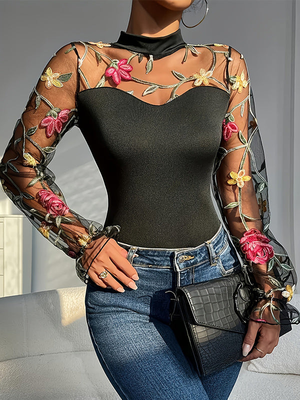 Mock Neck Lace  Bodysuit