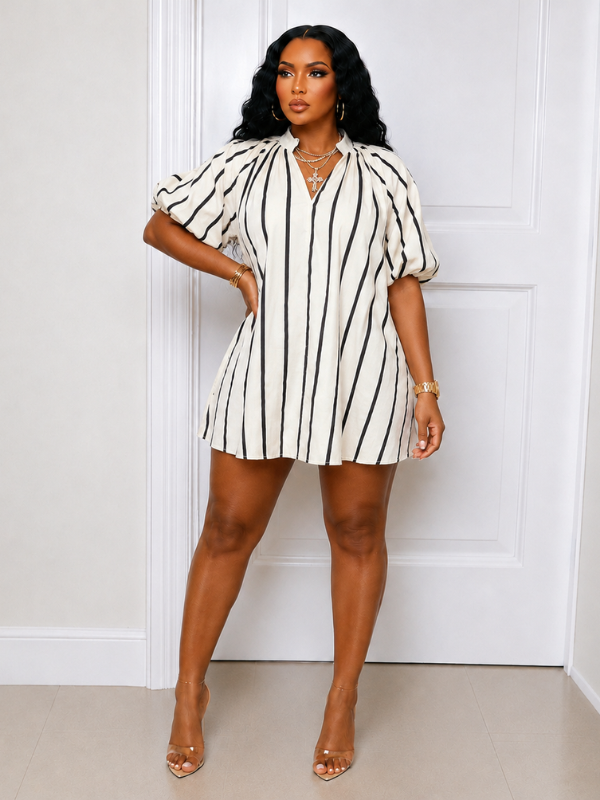 Printed V-Neck Cute Dress