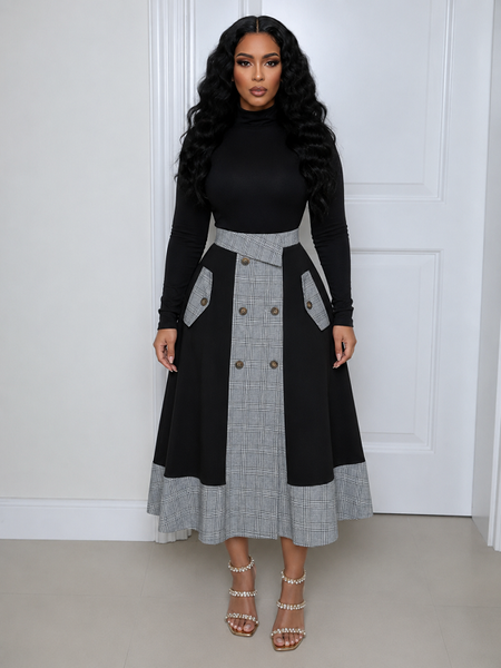 Plaid Combo Button Skirt