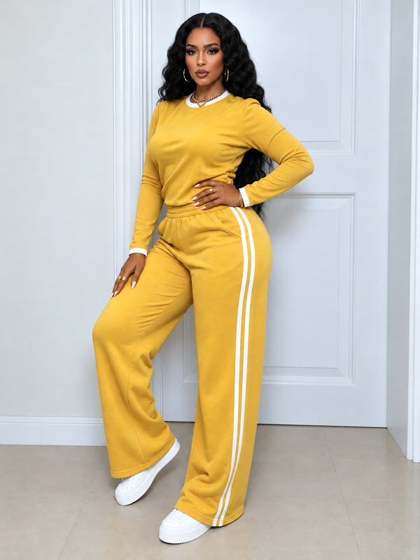 Color Block Sweatshirt & Striped Pants Set