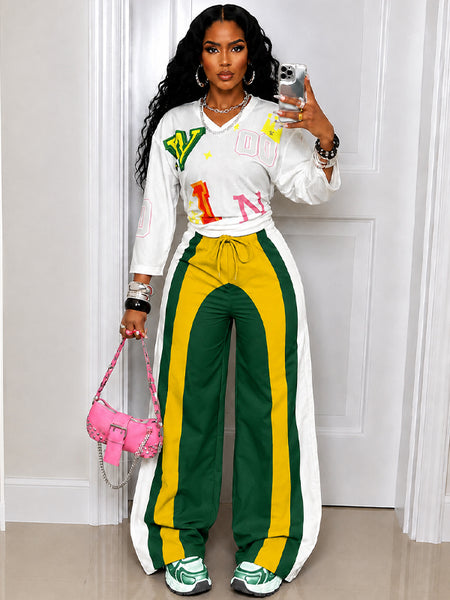 Colorblock Wide-Leg Pants