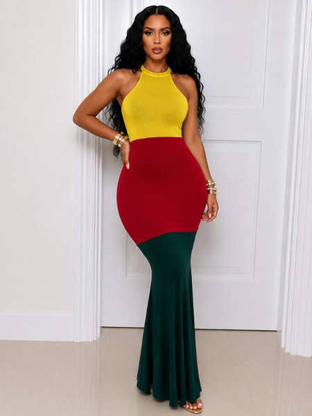 Three Tone Sleeveless Maxi Dress