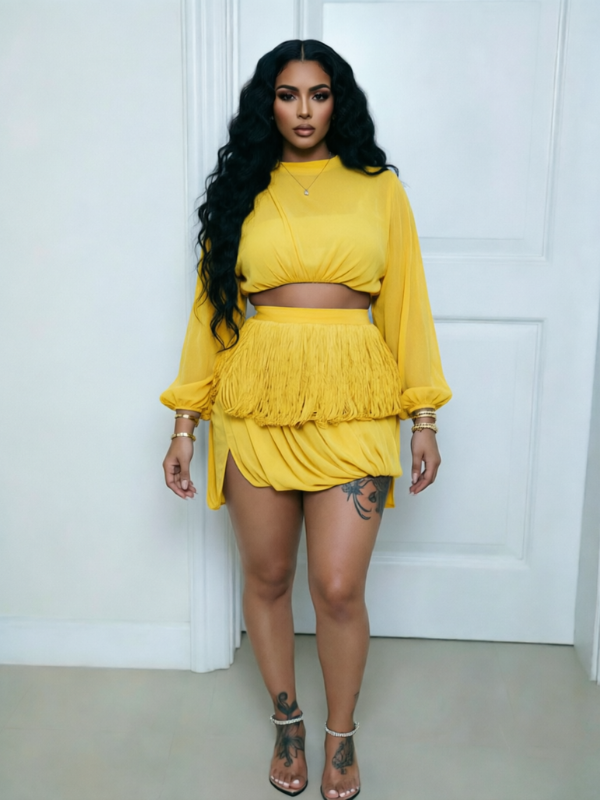 Fringe Combo Asymmetric Dress