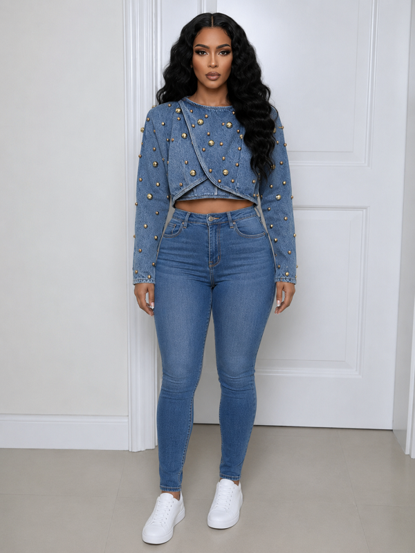 Studded Cropped Denim Jacket