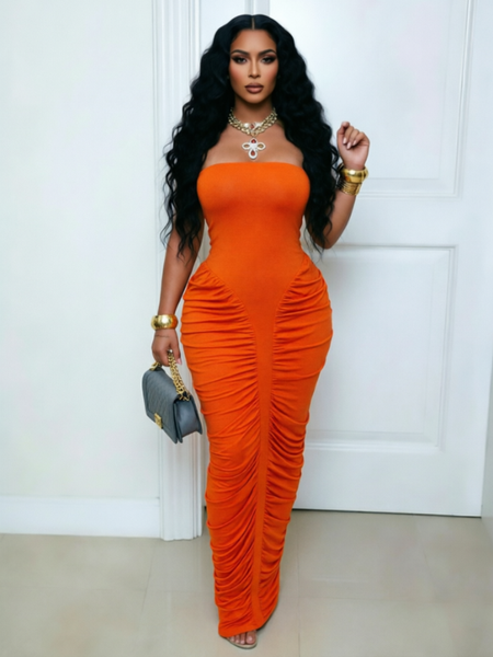 Strapless Ruched Maxi Dress