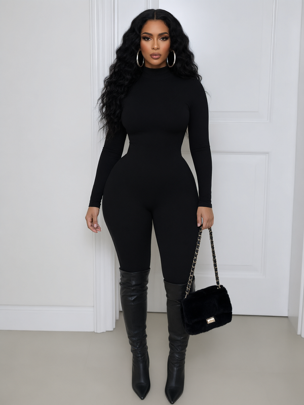 Solid Turtleneck Skinny Jumpsuit
