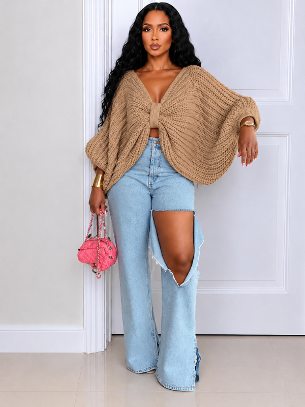 Chunky-Knit Bow-Front Sweater