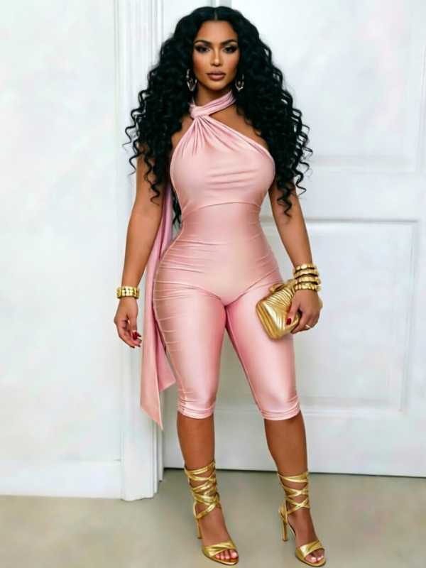 Tied-Neck Halter Romper