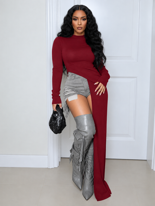 Solid Side-Slit Tunic Top