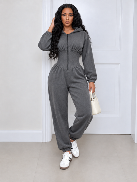 Solid Hoodie Jogger Jumpsuit