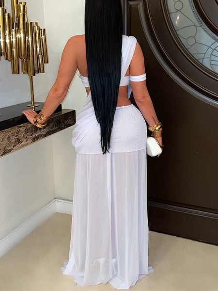 Solid Cutout Halter Slit Dress