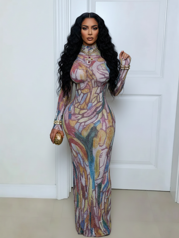 Studded Printed Maxi Dress