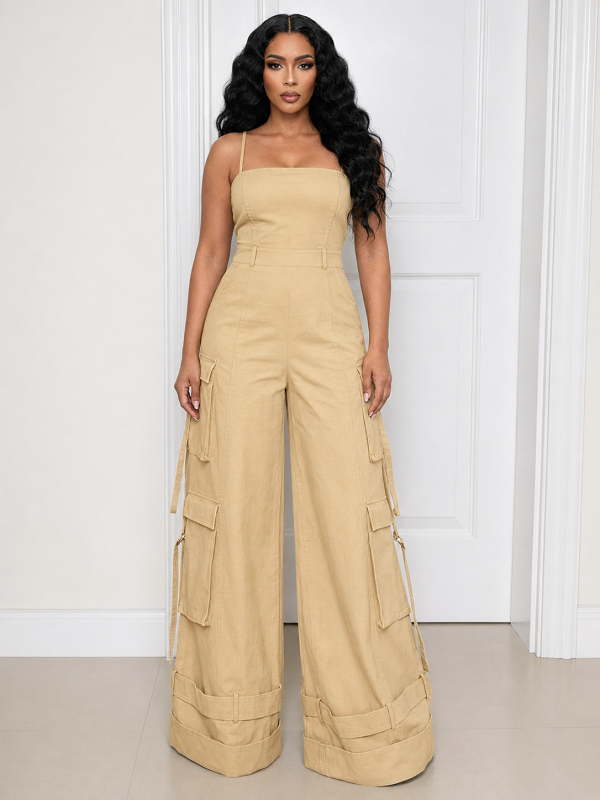 Solid Cami Cargo Jumpsuit