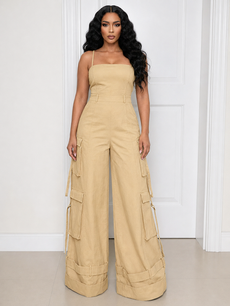 Morchique Solid Cami Cargo Jumpsuit