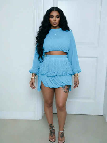 Fringe Combo Asymmetric Dress