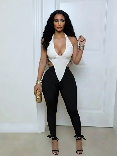 Two-Tone Halter Jumpsuit